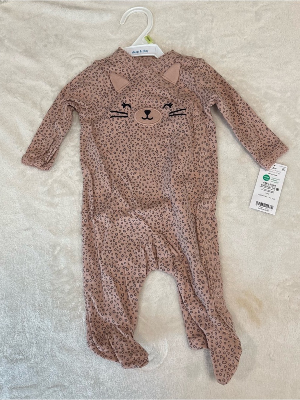 Carters 3 month NWT cat footed pajamas footie anima leopard print baby girl